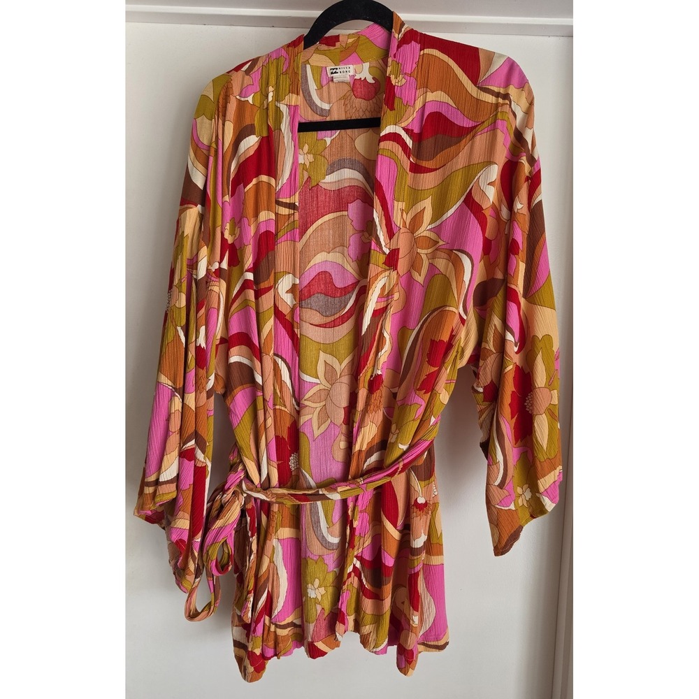 Billabong Kimono S/M Floral Boho Long Sleeve Multi-Color Casual Cover Up Wrap